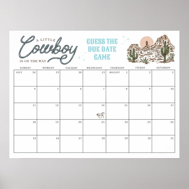 Guess the Due Date Little Cowboy Baby Shower Poster (Front)