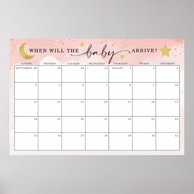Guess the Due Date Over the Moon Baby Shower Game Poster (Front)
