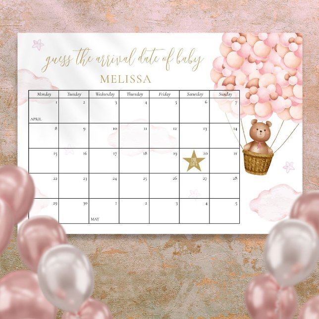 Guess The Due Date Teddy Bear Pink Baby Shower Poster (Guess The Due Date Teddy Bear Pink Baby Shower Poster)