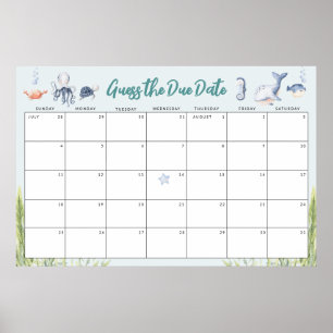 Guess the Due Date Under the Sea Baby Shower Game Poster