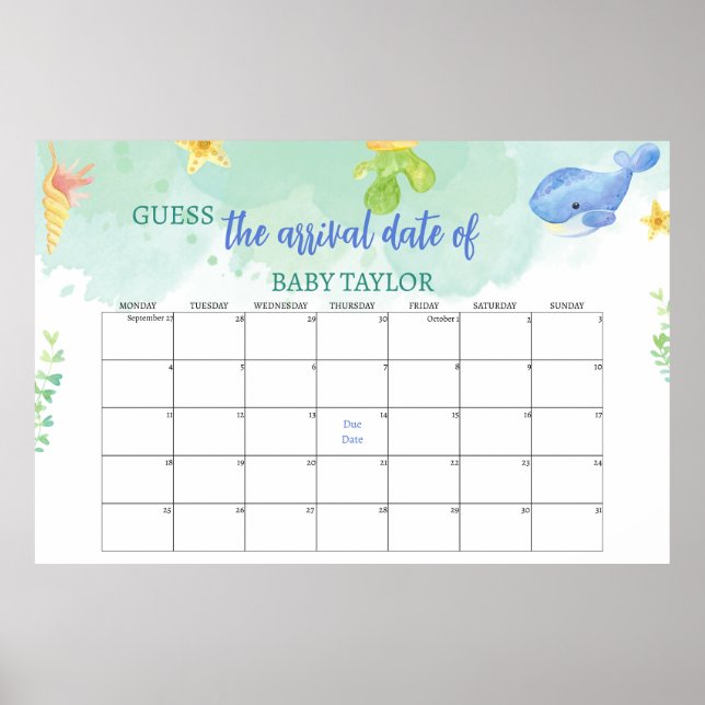 Guess The Due Date Under the Sea Baby Shower  Poster (Front)