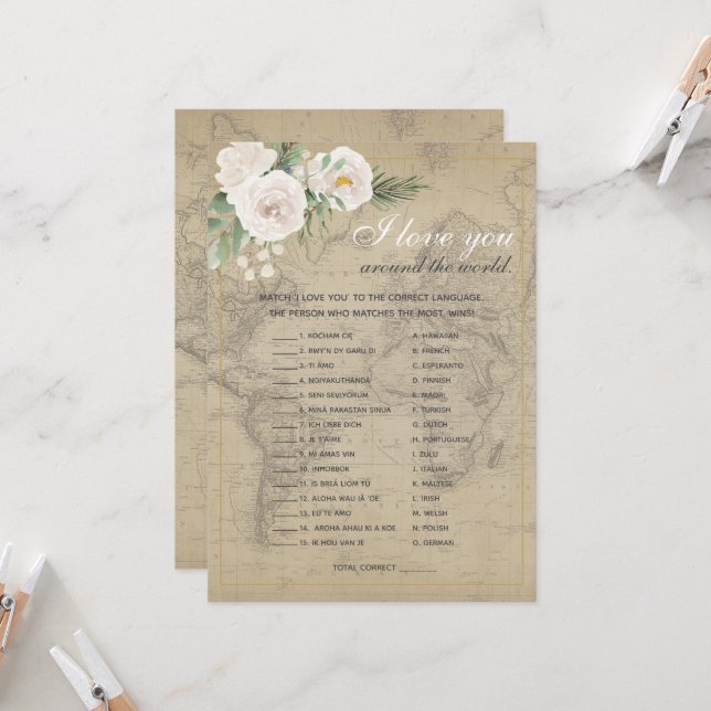 Guess the Language Travel Bridal Shower Game  Invitation (Front/Back In Situ)