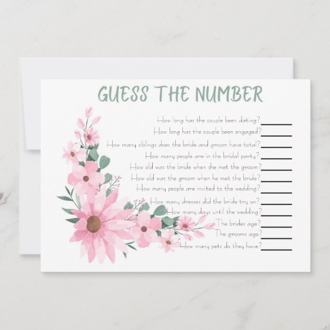 Guess The Number Bridal Shower Game Pink Flowers Card (Front)