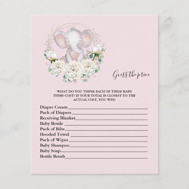 Guess the price Baby Shower Game (Front)