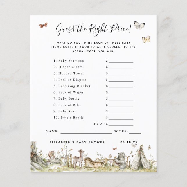 Guess The Price | Baby Shower Game (Front)