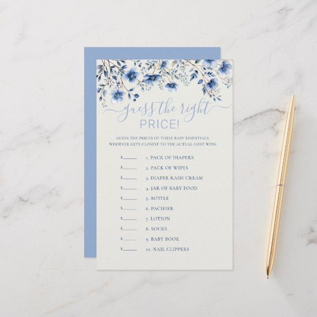 Guess the Price Blue Wildflowers Baby Shower Game (Front/Back In Situ)
