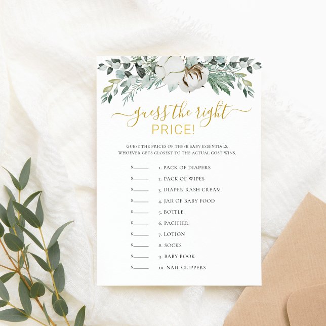 Guess the Price Boho Greenery Baby Shower Game  Invitation (Creator Uploaded)