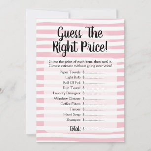 Guess The Price Bridal Shower Game Pink White Invitation