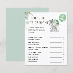 Guess The Price   Elephant Green Baby Shower Game