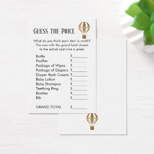 Guess the Price Gold Hot Air Balloon Game Cards