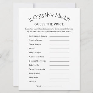 Guess The Price Minimalist Simple Baby Shower Game Card