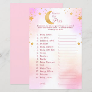 Guess the Price Moon Stars Pink Baby Shower Game