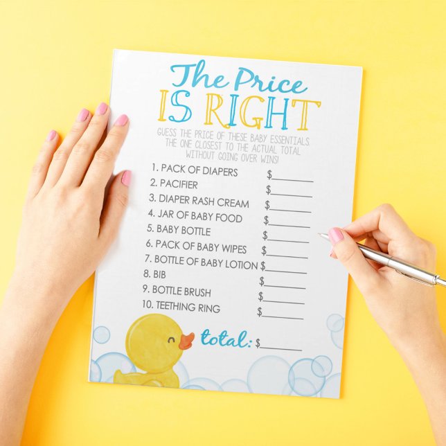 Guess the Price Rubber Duck Baby Shower Game Pack Notepad (Guess the Price Watercolor Rubber Duck Baby Shower Game Pack of 40 Answer Sheets)