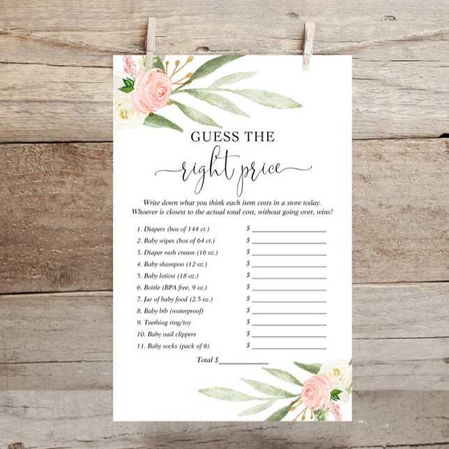 Guess the right price pink greenery shower game (Creator Uploaded)