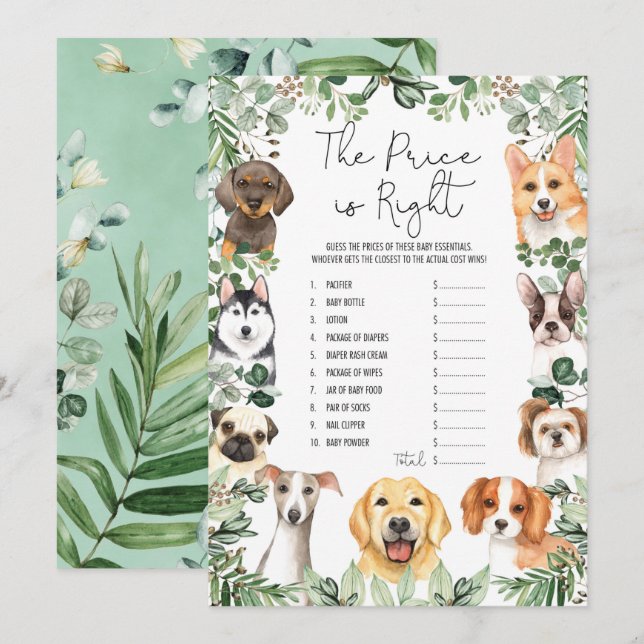 Guess the Right Price Puppy Baby Shower Game Card (Front/Back)
