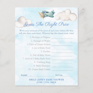 Guess The Right Price Travel Baby Shower Game Card