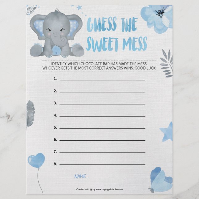 Guess The Sweet Mess [Baby Elephant [Blue]] Custom Letterhead (Front)