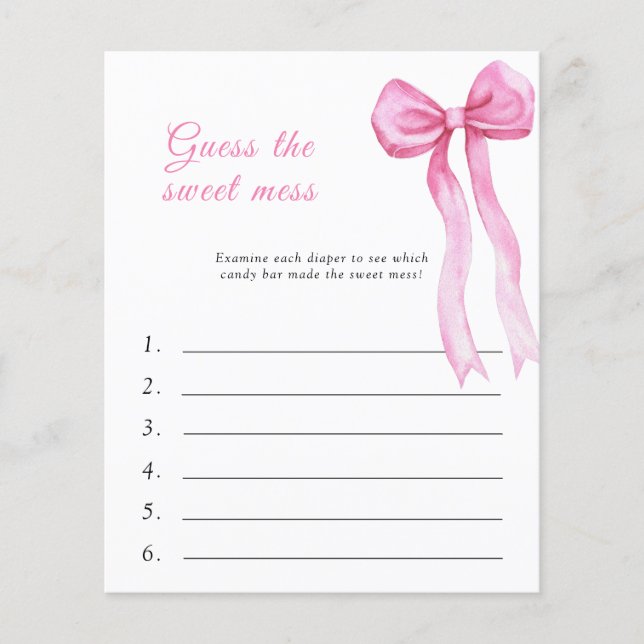 Guess the Sweet Mess Baby Shower Game - Pink bow (Front)