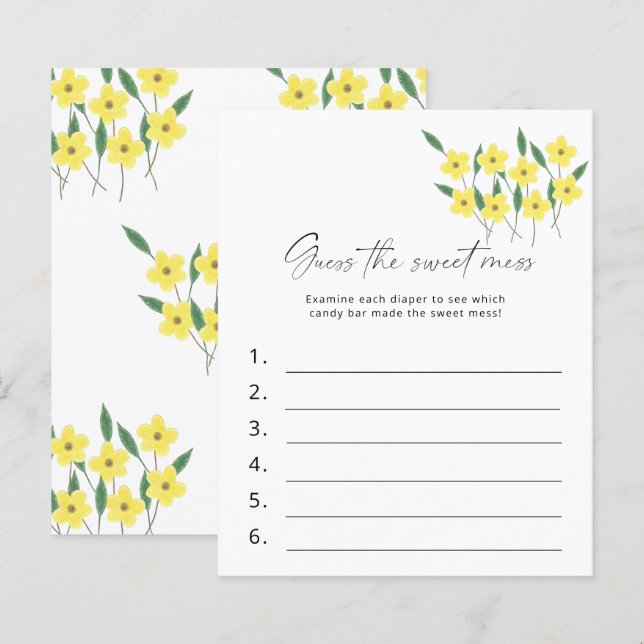 Guess the Sweet Mess Baby Shower Game Wildflowers (Front/Back)
