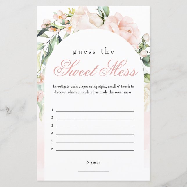 Guess The Sweet Mess Blush Baby Shower Game (Front)