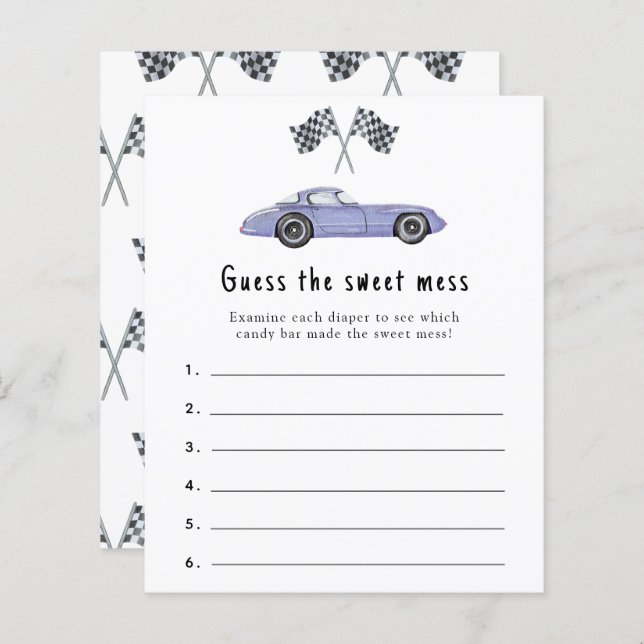 Guess the sweet mess - racing baby shower game (Front/Back)