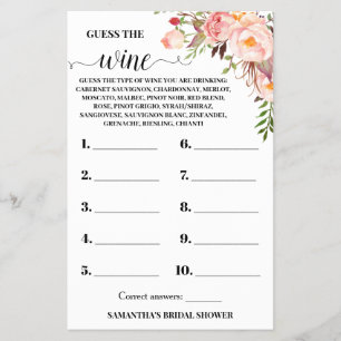Guess the Wine Bridal Shower Pink Game Card