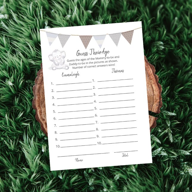 Guess Their Age Game Modern Baby Elephant Card (Creator Uploaded)