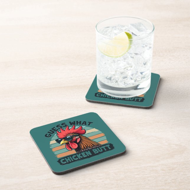 Guess What Chicken Butt Funny Retro Rooster Coaster (Right Side)