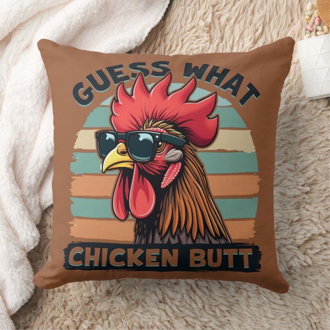 Guess What Chicken Butt Funny Retro Rooster Cushion (Blanket)
