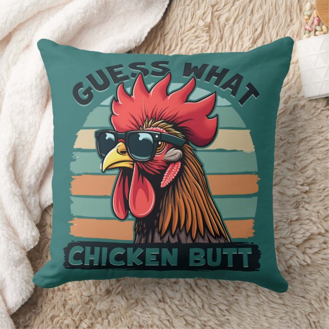 Guess What Chicken Butt Funny Retro Rooster Cushion (Blanket)