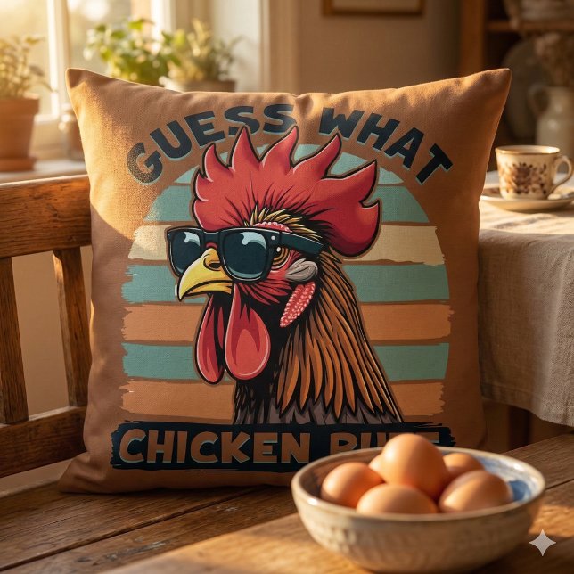 Guess What Chicken Butt Funny Retro Rooster Cushion (Guess What Chicken Butt Funny Retro Rooster Throw Pillow Mockup D)