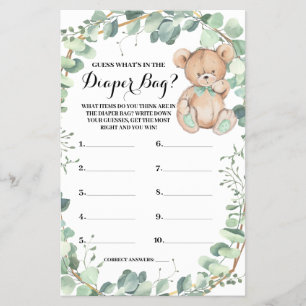 Guess What is in Baby Bag Bear Shower Game Card