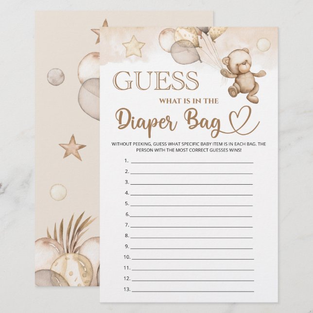 Guess what is in the diaper bag bear baby shower (Front/Back)