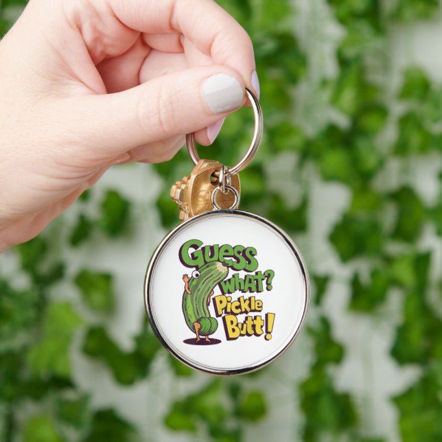 Guess What_ Pickle Butt! Funny Cucumber Key Ring (Hand)