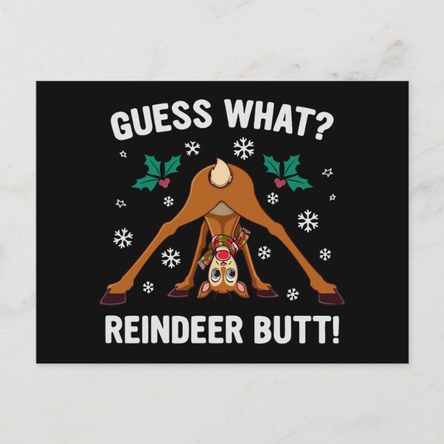 Guess What Reindeer Butt Christmas Joke Holiday Postcard (Front)