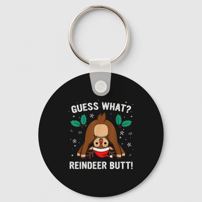 Guess What Reindeer Butt Mens &amp; Boys Funny Ugl Key Ring (Front)
