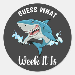 Guess What Week It Is Funny Shark Vintage Classic Round Sticker