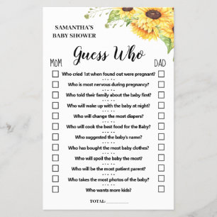 Guess who baby shower english spanish game card
