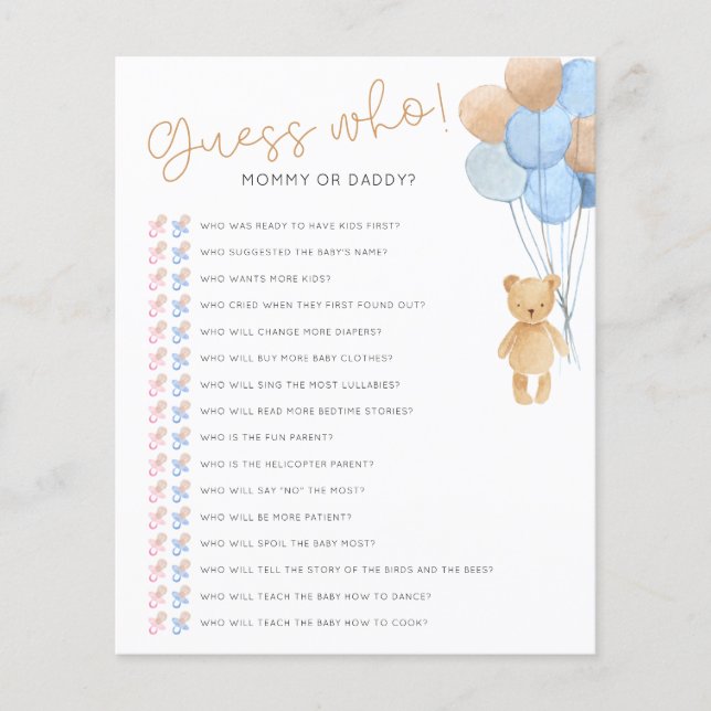 Guess Who Baby Shower Game (Front)