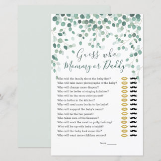 Guess Who Baby Shower Game Eucalyptus Leaves