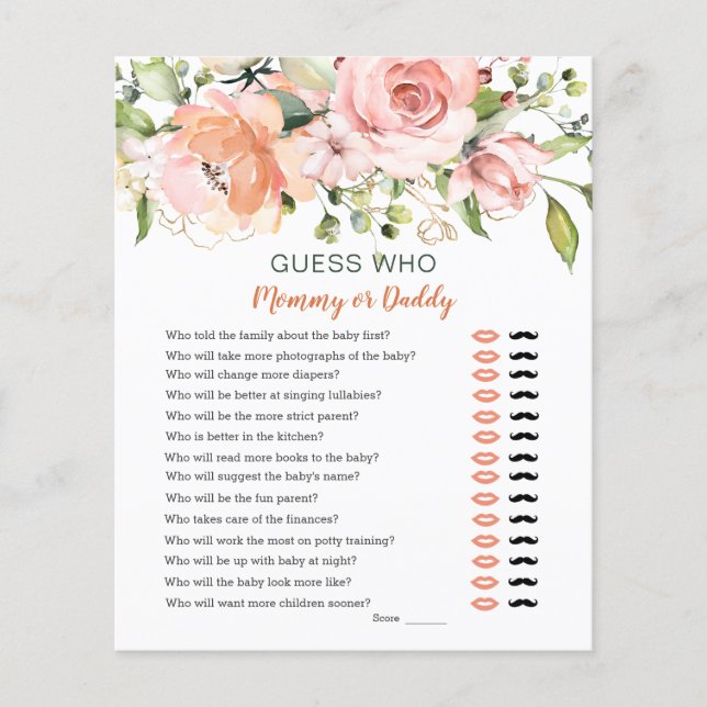 Guess Who Baby Shower Game Floral Greenery (Front)
