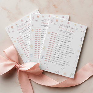 Guess Who Baby Shower Game Pastel Flowers Advice Card