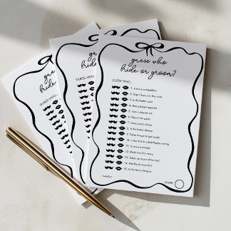 Guess Who Black Bow Bridal Shower Game Advice Card