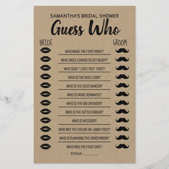 Guess who bridal shower english spanish game (Front)