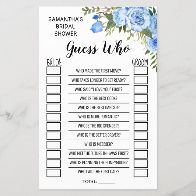 Guess who bridal shower english spanish game card (Front)