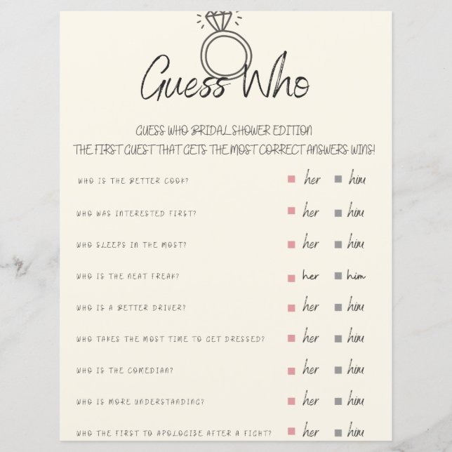Guess Who Bridal Shower Game  (Front)