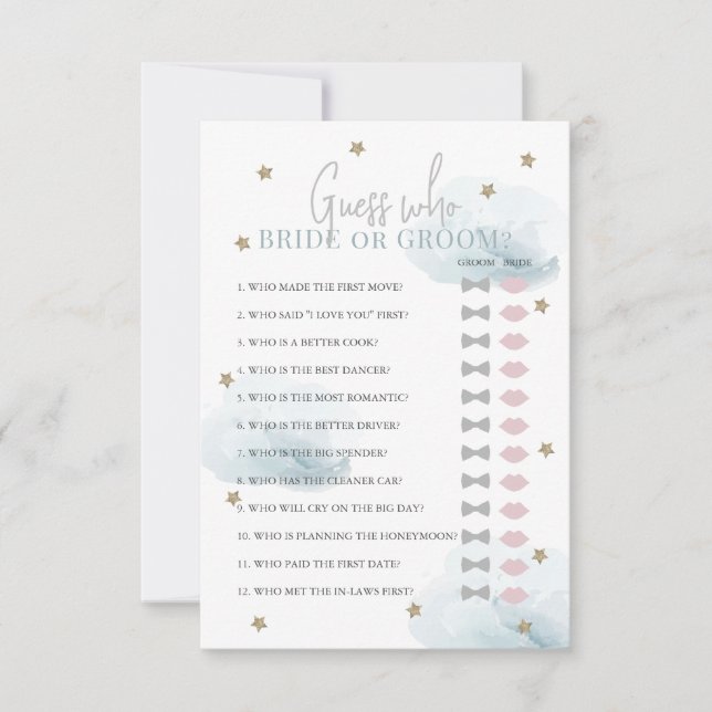 Guess Who Bride or Groom Blue Bridal Shower Game Invitation (Front)