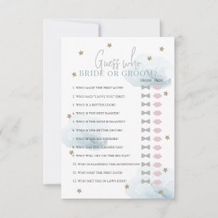 Guess Who Bride or Groom Blue Bridal Shower Game Invitation