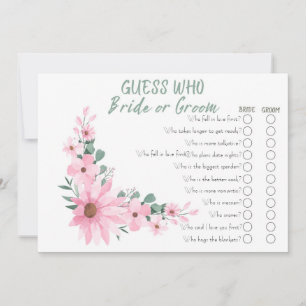 Guess Who Bride or Groom Bridal Shower Game Card