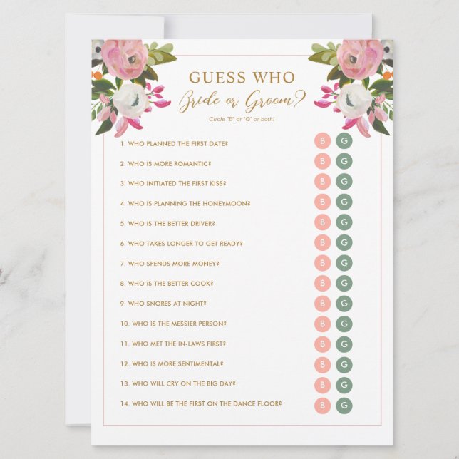 Guess Who Bride or Groom Bridal Shower Game Invitation (Front)